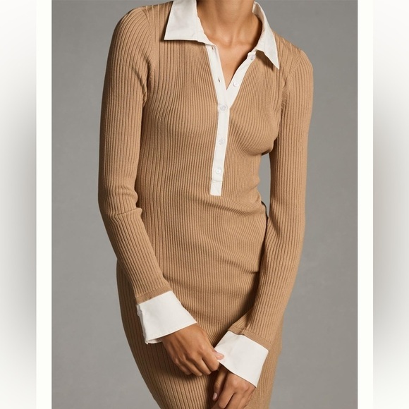 By Anthropologie • Caramel White Ribbed Polo Dress - Picture 9 of 9
